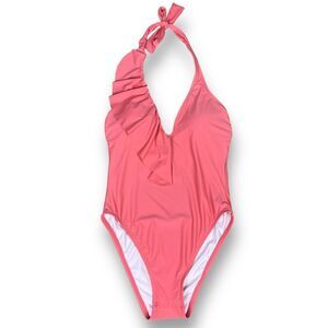 Antonio Melani Asymmetrical Ruffle Plunge Swimsuit One-piece Pink Small $108